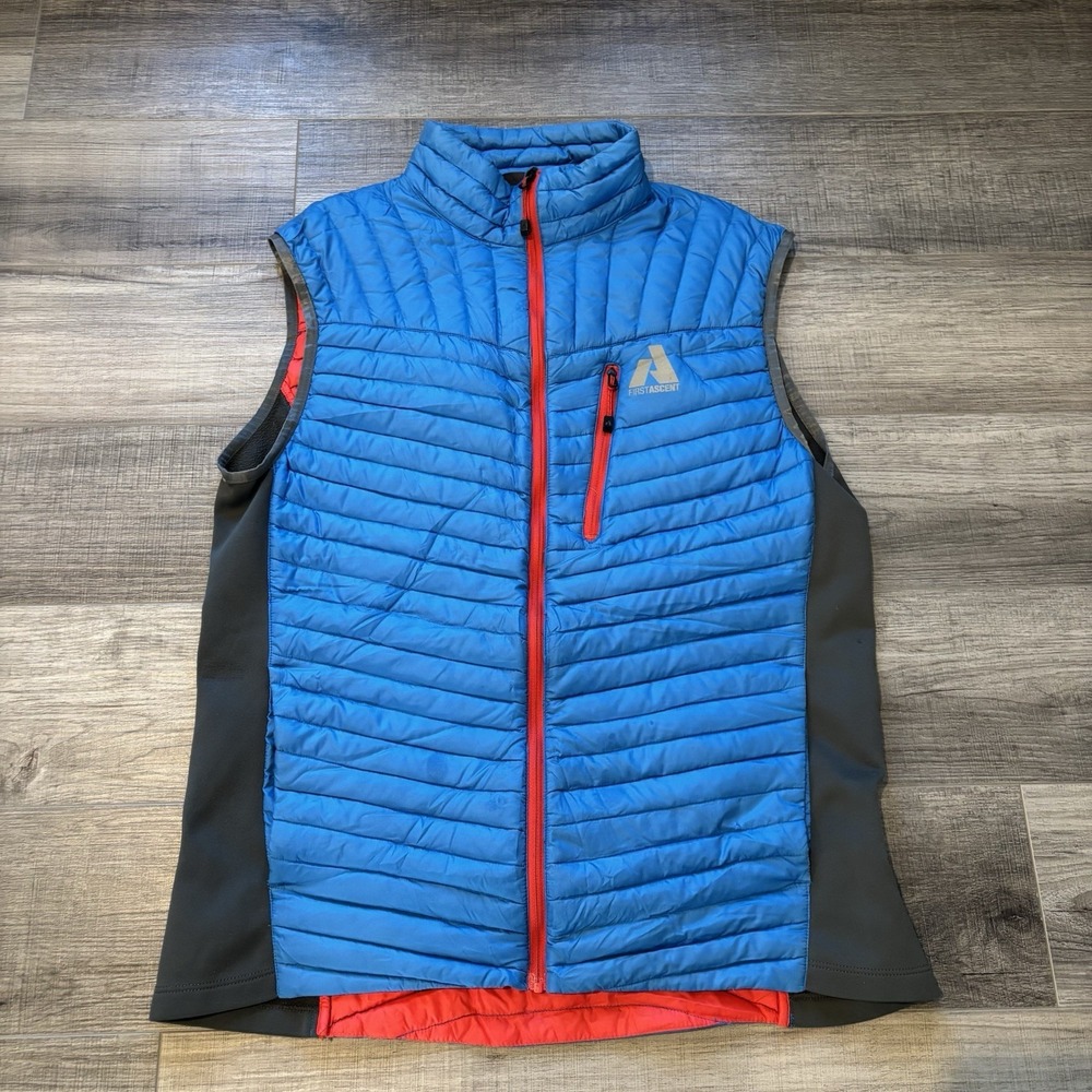 Eddie Bauer Men's Medium  First Ascent EB800 Goose Down Puffer Vest, Blue / Red
